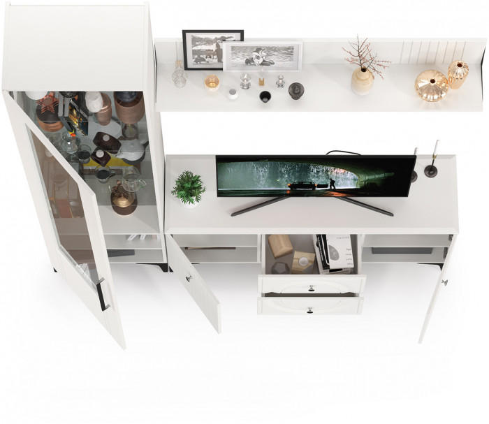 Валенсия Гостиная № 055, ЛДСП белый шагрень/МДФ белый шагрень