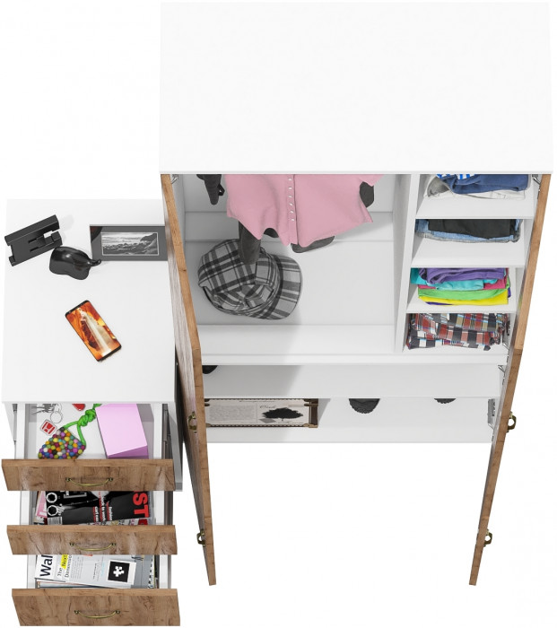 Лидер-8 Шкаф МД 20Б + Тумба МД 3.16, белый шагрень/крафт золото