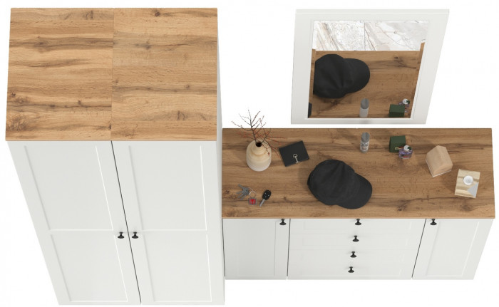 Остин Прихожая 32, белый шагрень/дуб крафт золотой