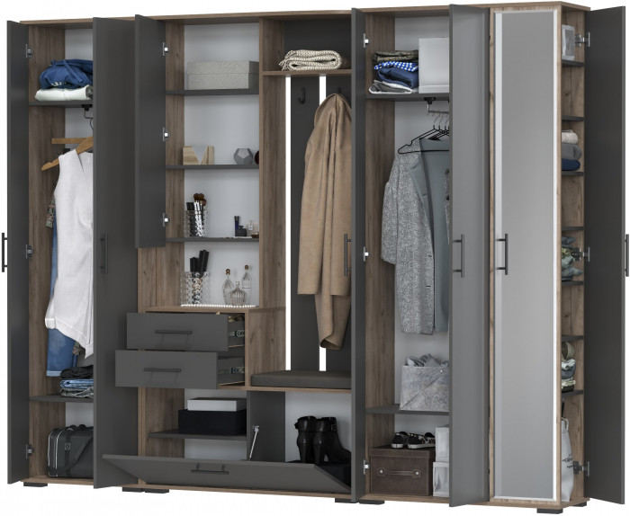 Прихожая Домино 6, дуб крафт табачный/графит