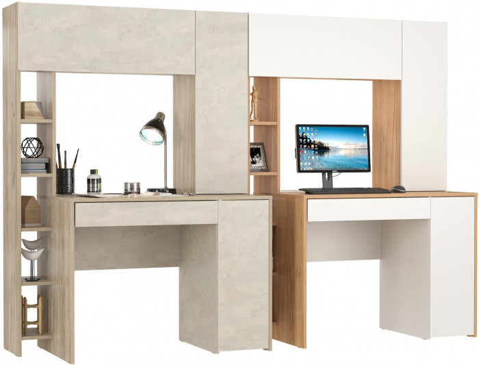 Два стола компьютерных Комфорт 12.71, дуб крафт серый/шёлковый камень/дуб золотой/белый