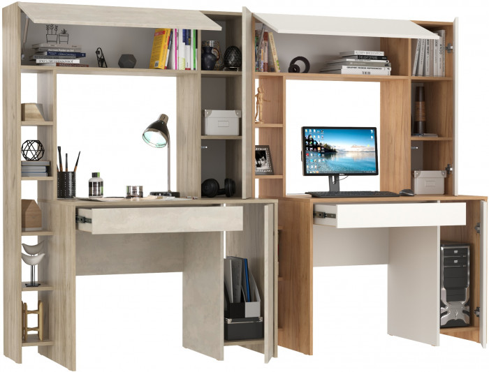 Два стола компьютерных Комфорт 12.71, дуб крафт серый/шёлковый камень/дуб золотой/белый