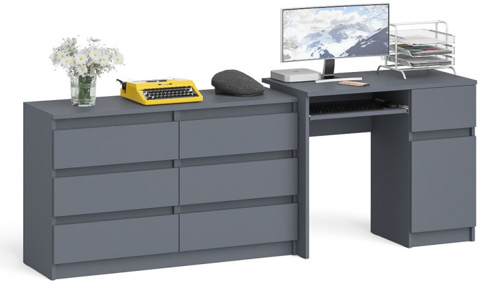 Мори компьютерный стол МС-1 правый + Комод МК1200.6, графит