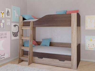 Кровать двухъярусная АСТРА 2 Сонома/Дуб Шамони с ящиком