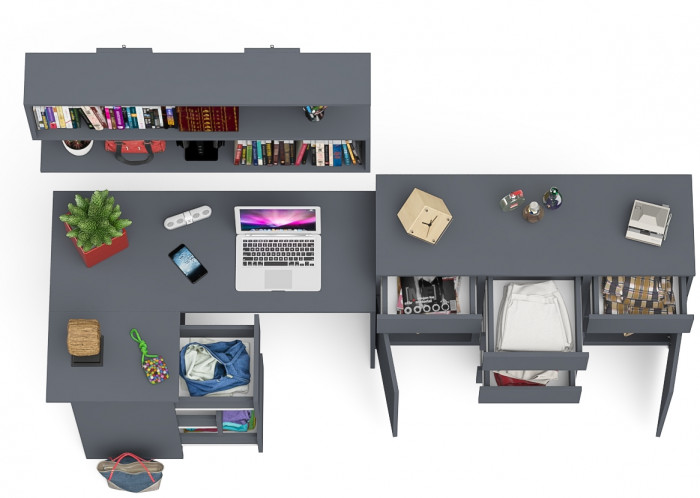 Мори компьютерный стол МС-16 левый + Комод МК1200.4 + Полка 1200, графит