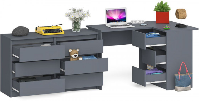 Мори компьютерный стол МС-16 правый + Комод МК1200.6, графит