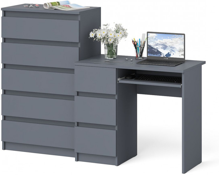 Мори компьютерный стол МС-6 левый + Комод МК700.5, графит