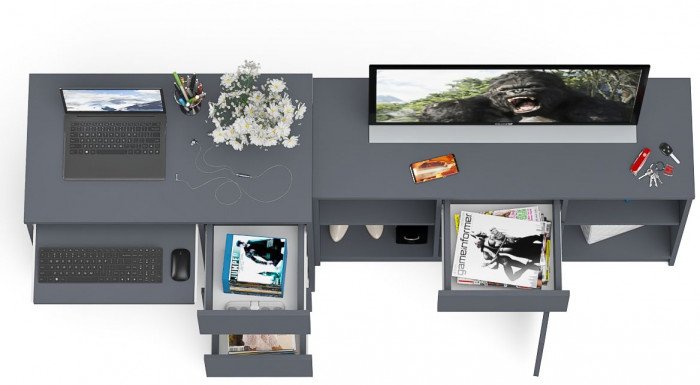 Мори компьютерный стол МС-6 правый + Тумба МТВ1204.1, графит