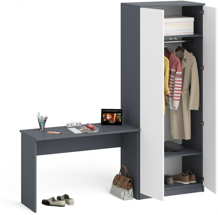 Мори письменный стол МСП1200.1 + Шкаф МШ800.1, графит/белый