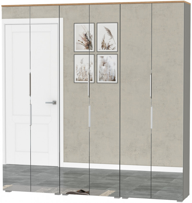 Октава 13.338 Шкаф для одежды + 13.338 Шкаф + 13.338, серый графит/дуб крафт золотой/фасады МДФ серый графит/зеркало