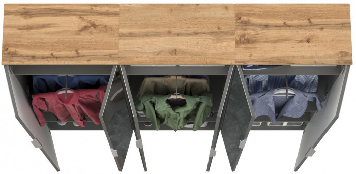 Октава 13.338 Шкаф для одежды + 13.338 Шкаф + 13.338, серый графит/дуб крафт золотой/фасады МДФ серый графит/зеркало