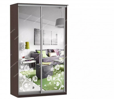 Шкаф купе Модерн 1490х450 2-х дверный 2-х секционный зеркальный с пескоструем №3 венге