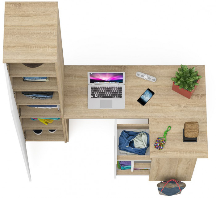 Мори Стол компьютерный МС-16 правый + Пенал МШ400.1, цвет дуб сонома/белый, ШхГхВ 164,8х84,9х209,6 см., выдвижные ящики справа, НЕ универс. сборка