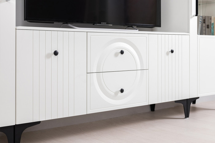 Валенсия Гостиная № 056, ЛДСП белый шагрень/МДФ белый шагрень