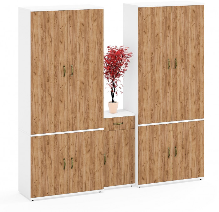 Лидер-8 Шкаф МД 20Б + Шкаф МД 20Б + Тумба МД 3.15, белый шагрень/крафт золото