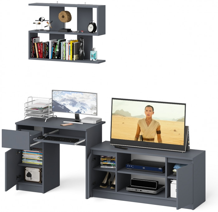 Мори компьютерный стол МС-1 левый + Тумба МТВ1200.1 + Полка 900, графит
