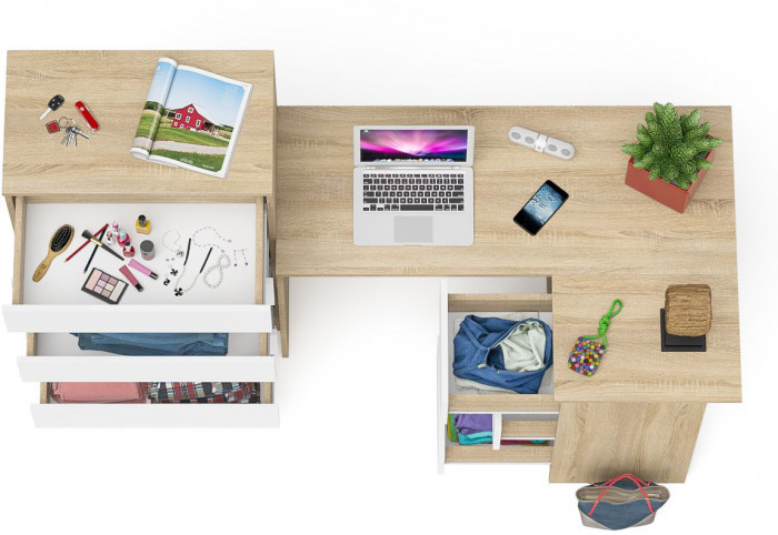 Мори компьютерный стол МС-16 правый + Комод МК700.5, дуб сонома/белый