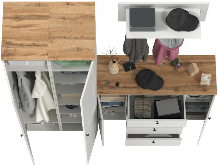 Остин Прихожая 33, белый шагрень/дуб крафт золотой