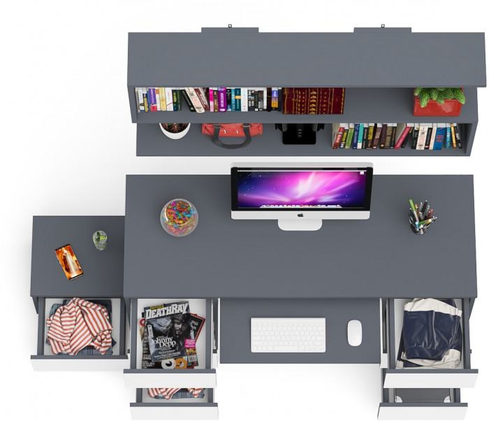 Мори компьютерный стол МС-2 + Тумба ТМП400.1 + Полка 1200, графит/белый