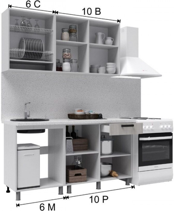 Кухонный гарнитур Осло 1,6м Сакура/Карбон вулкан