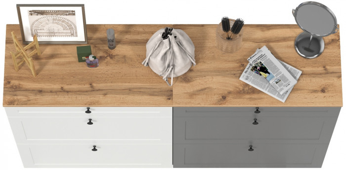 Остин 16.121 Тумба для обуви + 16.121 Тумба для обуви, белый шагрень/серый графит/дуб крафт золотой