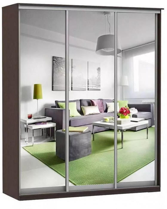 Шкаф купе Модерн 2076х600 3-х дверный 3-х секционный зеркальный венге