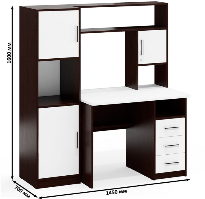 Стол компьютерный С-МД-СК9+Пенал С-МД-СК9П, цвет венге/белый шагрень, ШхГхВ 145х70х160 см., НЕ универсальная сборка