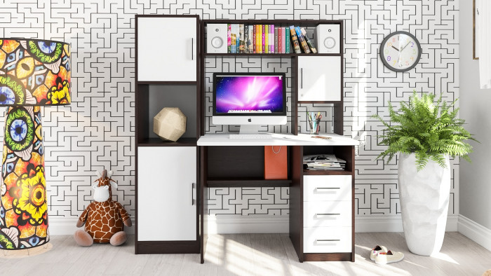 Стол компьютерный С-МД-СК9+Пенал С-МД-СК9П, цвет венге/белый шагрень, ШхГхВ 145х70х160 см., НЕ универсальная сборка