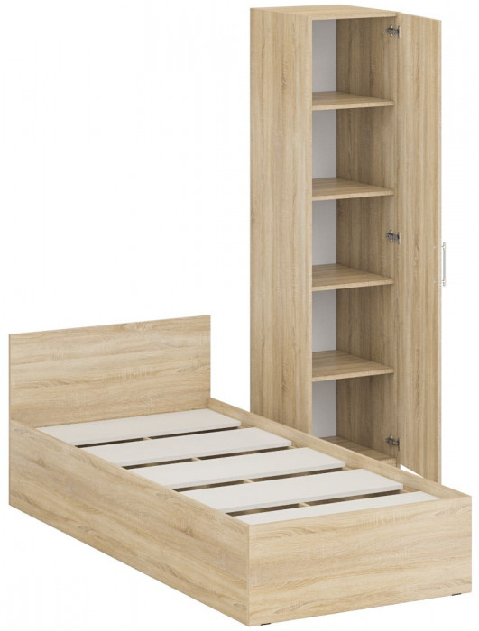 Кровать 0900 + Пенал Стандарт, цвет дуб сонома, ШхГхВ 93,5х203,5х70 + 45х52х200 см., сп.м. 900х2000 мм., без матраса, основание есть