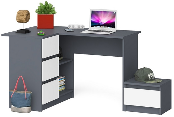 Мори компьютерный стол МС-16 левый + Тумба ТМП400.1, графит/белый