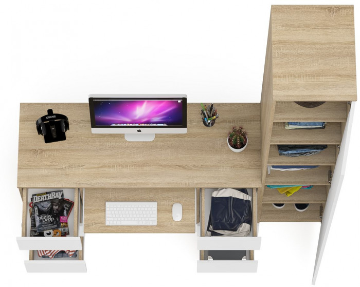 Мори компьютерный стол МС-2 + Пенал МШ400.1, дуб сонома/белый