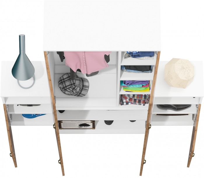 Лидер-8 Шкаф МД 20Б + Тумба МД 3.19 + Тумба МД 3.19, цвет белый шагрень/крафт золото, ШхГхВ 160х37,5х190 см., НЕ универсальная сборка