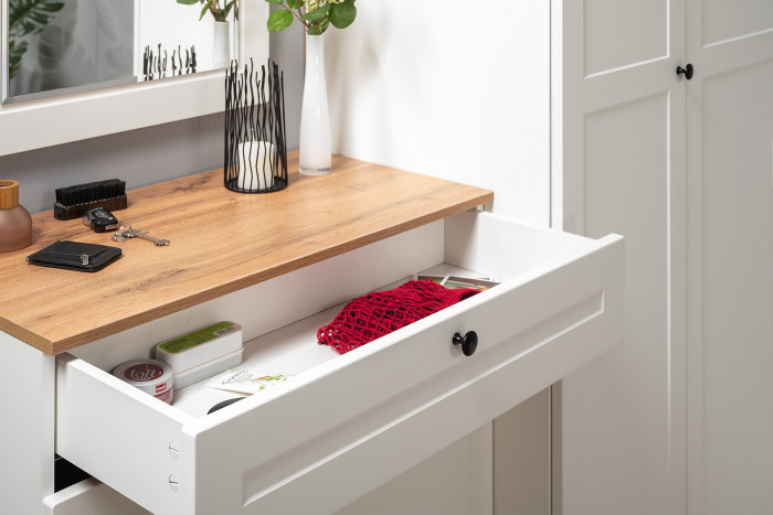 Остин 16.121 Тумба для обуви + 15.12 Вешалка, белый шагрень/дуб крафт золотой