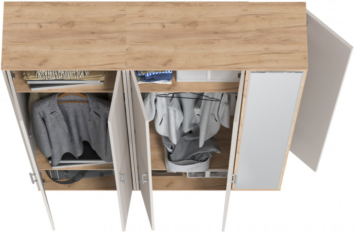 Прихожая Домино-мини + Шкаф для одежды Домино, дуб крафт золотой/кашемир серый