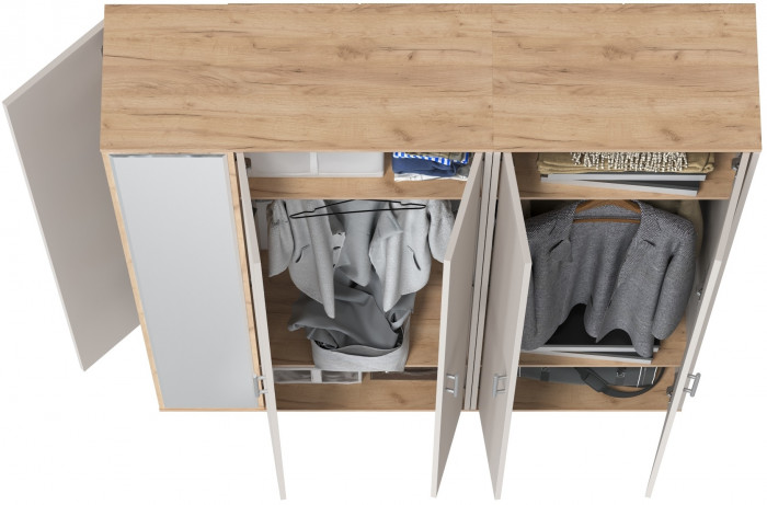 Прихожая Домино-мини + Шкаф для одежды Домино, дуб крафт золотой/кашемир серый