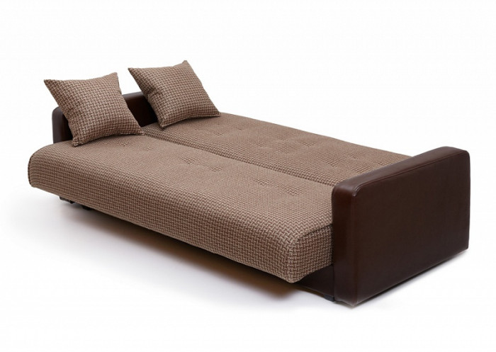 Раскладной диван-кровать, прямой, книжка, цвет бежево-коричневый, кожа/рогожка, Лондон 140х190