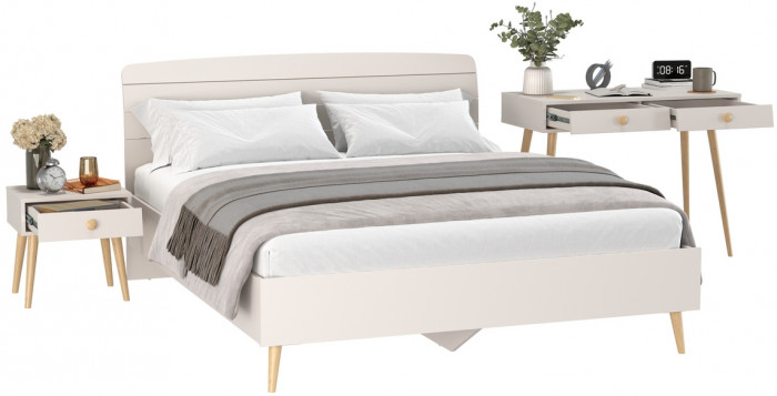 Афина Спальня Кровать 1600 + Стол + Тумба, кашемир серый