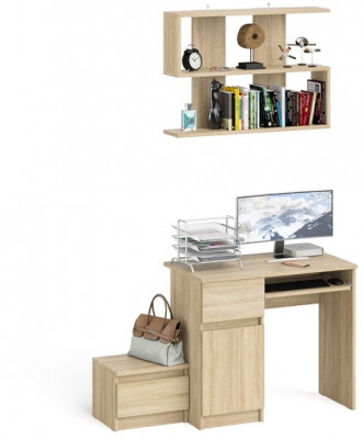 Мори компьютерный стол МС-1 левый + Тумба ТМП400.1 + Полка 900, дуб сонома