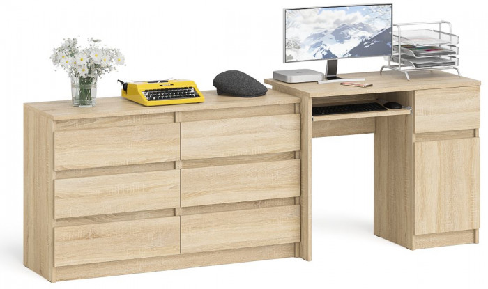 Мори компьютерный стол МС-1 правый + Комод МК1200.6, дуб сонома