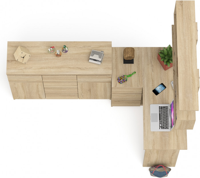 Мори компьютерный стол МС-16 левый + Комод МК1200.4 + Полка 1200, дуб сонома
