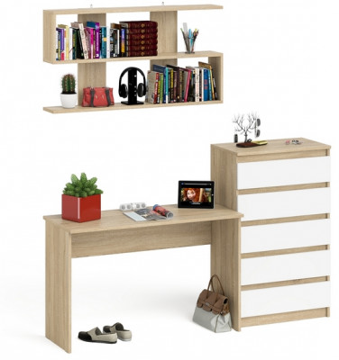 Мори письменный стол МСП1200.1 + Комод МК700.5 + Полка 1200, дуб сонома/белый