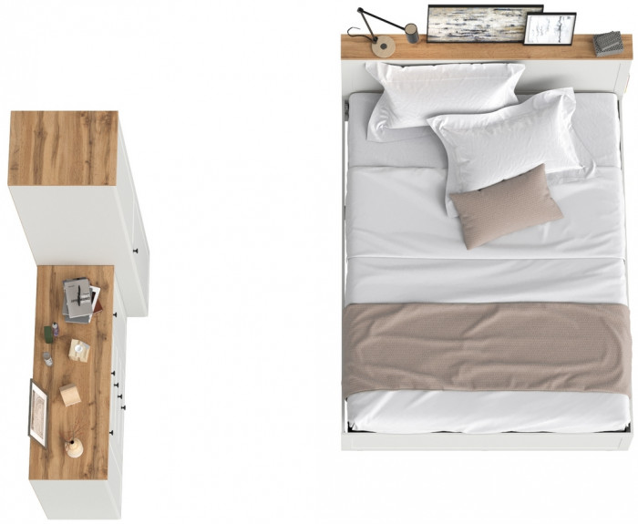 Остин 11.53 Кровать + ортопед + 13.225 Шкаф-пенал + 16.221 Комод, белый шагрень/дуб крафт золотой