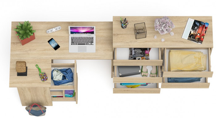 Мори компьютерный стол МС-16 левый + Комод МК1200.8, дуб сонома