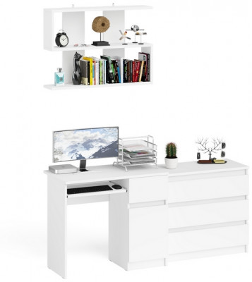 Мори Стол компьютерный МС-1 правый + Комод МК800.1 + Полка 900, цвет белый, ШхГхВ 170,4х50х209,6 см., НЕ универсальная сборка