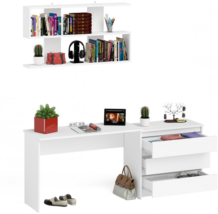 Мори письменный стол МСП1200.1 + Комод МК800.1 + Полка 1200, белый