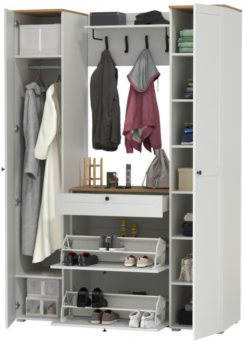 Остин Прихожая 35, белый шагрень/дуб крафт золотой