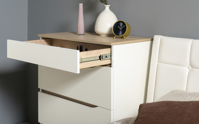 Муссон Кровать 11.41 + ортопед + Комод 13.97 + Тумба ТВ 13.276, цвет белый/чёрный/дуб эндгрейн элегантный, сп. м. 1600х2000 мм., б/м