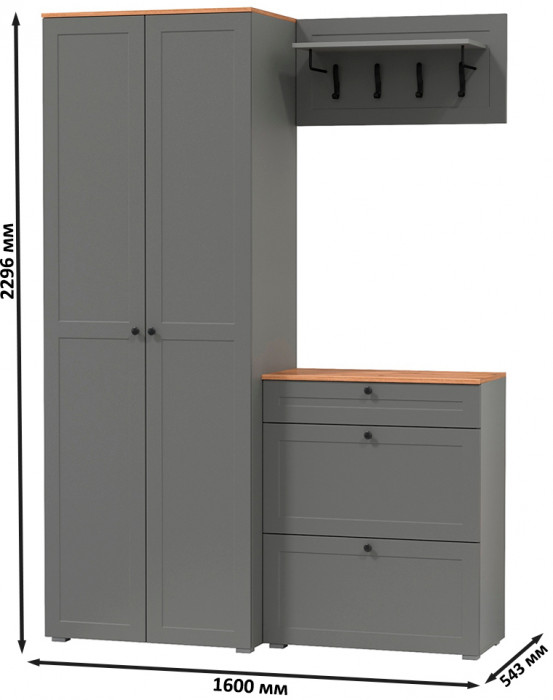 Остин Прихожая 17, цвет серый графит/дуб крафт золотой, ШхГхВ 160х54,3х229,6 см., универсальная сборка