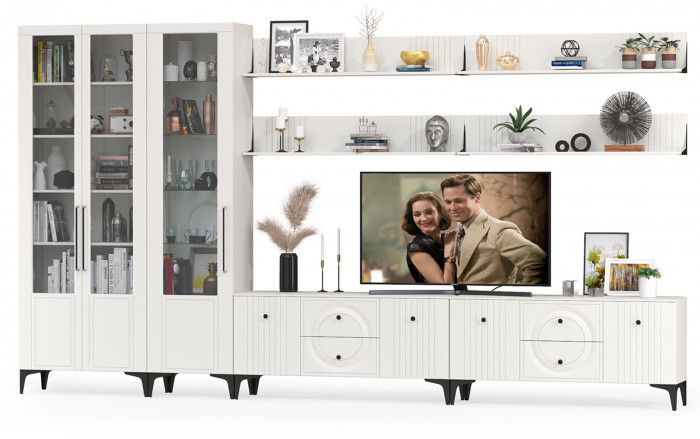 Валенсия Гостиная № 087, ЛДСП белый шагрень/МДФ белый шагрень