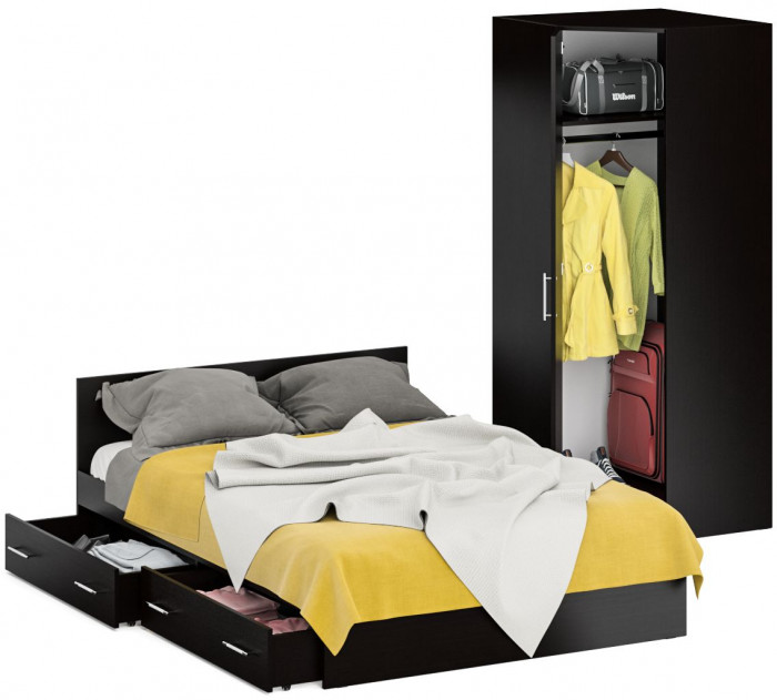 Кровать с ящиками 1400 + угловой шкаф Стандарт, венге